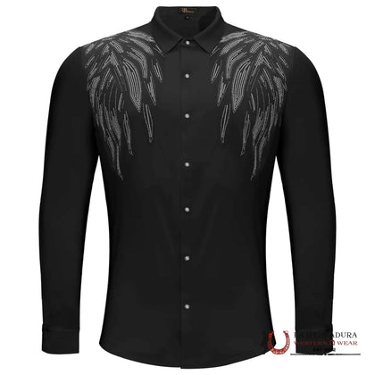 MENS BAROCCO HEAVENLY WINGS BUTTON UP LONGSLEEVE BLACK/SILVER SHIRT B342