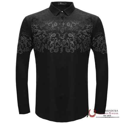 MENS BAROCCO NIGHTFALL CREST BUTTON UP LONGSLEEVE BLACK/GUN SILVER SHIRT B526