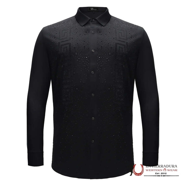 CAMISA NEGRA DE MANGA LARGA CON BOTONES Y CUELLO BAROCCO PRIME VALOR PARA HOMBRE B553