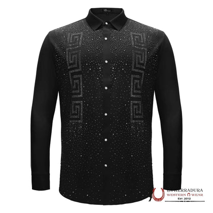 MENS BAROCCO PRIME VALOR BUTTON UP LONGSLEEVE BLACK/SILVER SHIRT B553