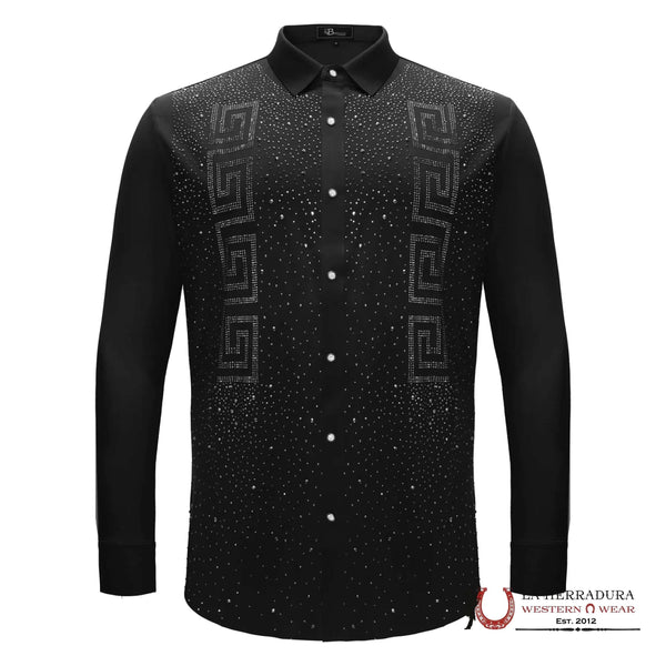 CAMISA DE MANGA LARGA CON BOTONES MASCULINA BAROCCO PRIME VALOR NEGRA/PLATEADA B553