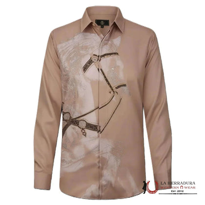 MENS BAROCCO RODEO ELEGANCE BUTTON UP LONGSLEEVE KHAKI SHIRT ERS408