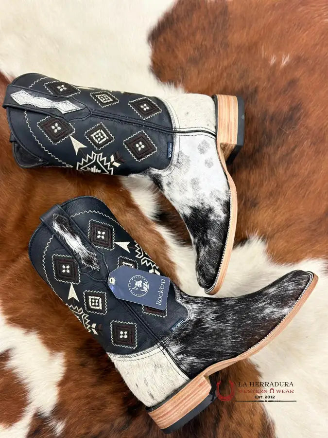 Mens Black & White Cow Hide (Every Pair Is Unique) Botas Hombres