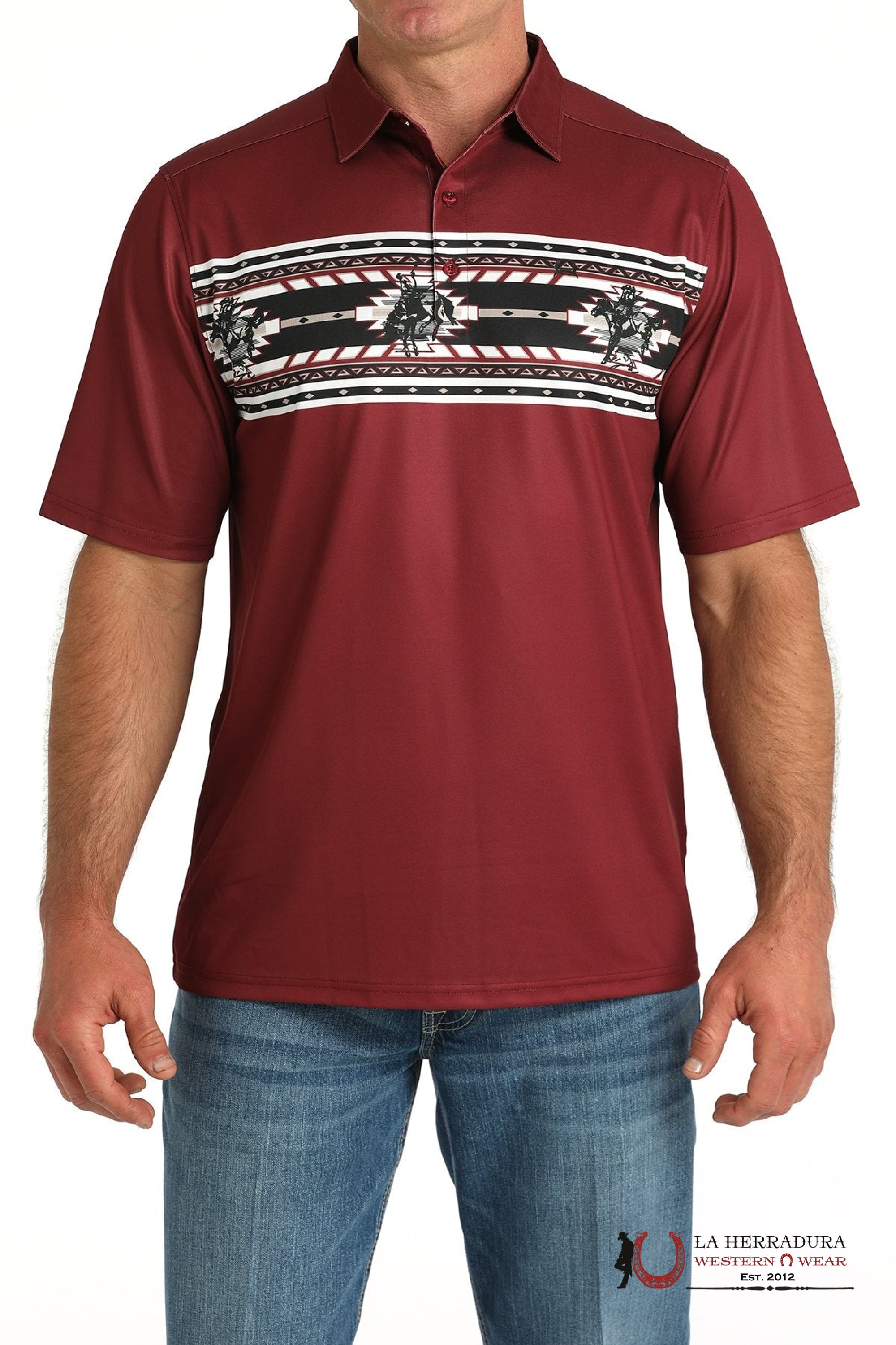 MEN’S BUCKING BRONC WESTERN PRINT POLO - BURGUNDY MTK1863050 ROPA HOMBRES