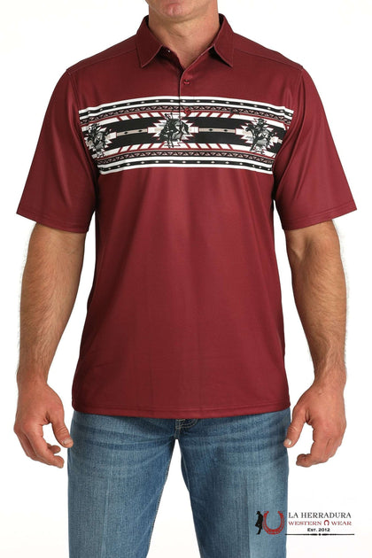 MEN'S BUCKING BRONC WESTERN PRINT POLO - BURGUNDY MTK1863050