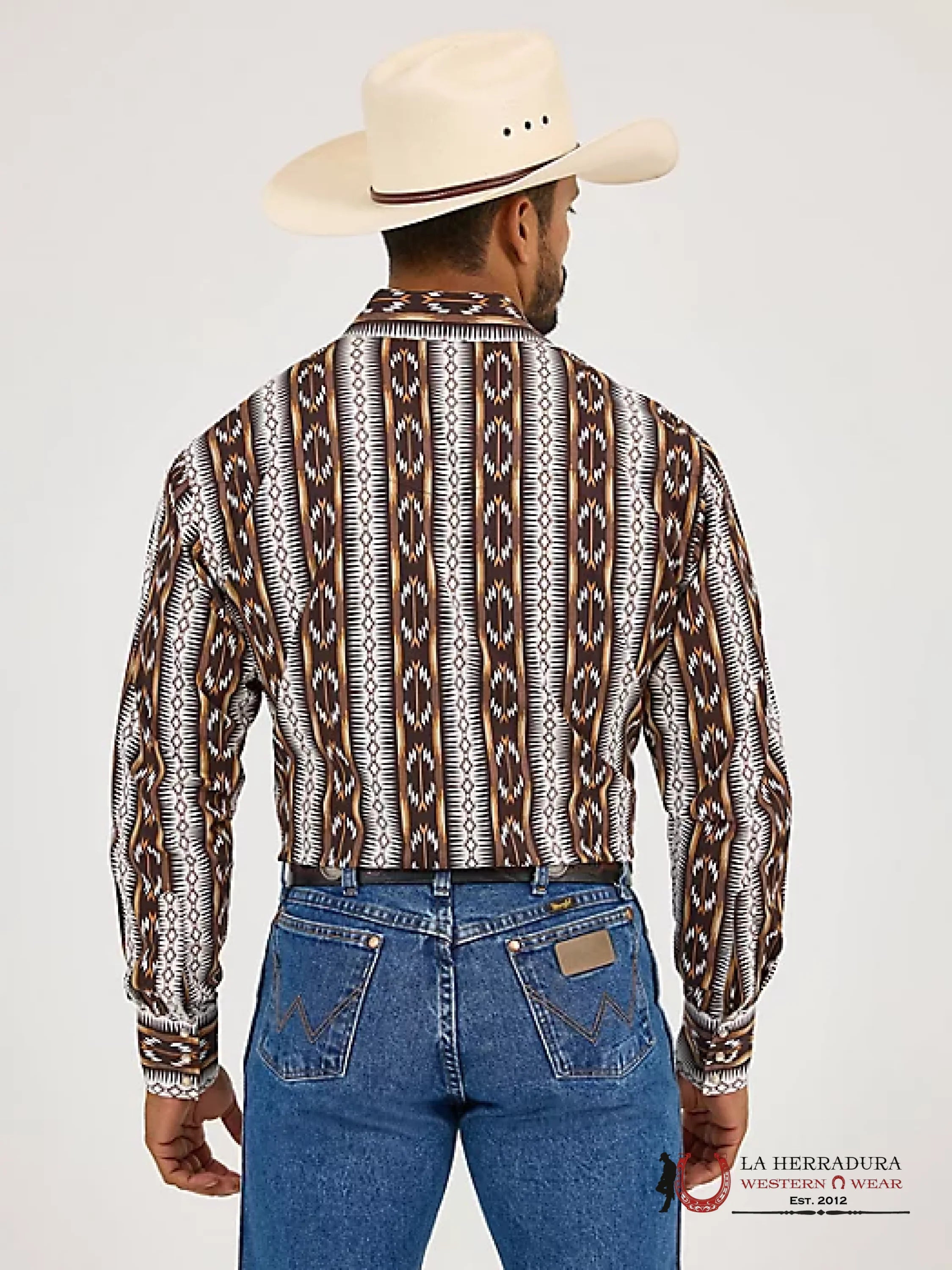 MEN’S CHECOTAH LONG SLEEVE WESTERN SNAP PRINTED SHIRT BROWN CHAIN - 5888 ROPA HOMBRES