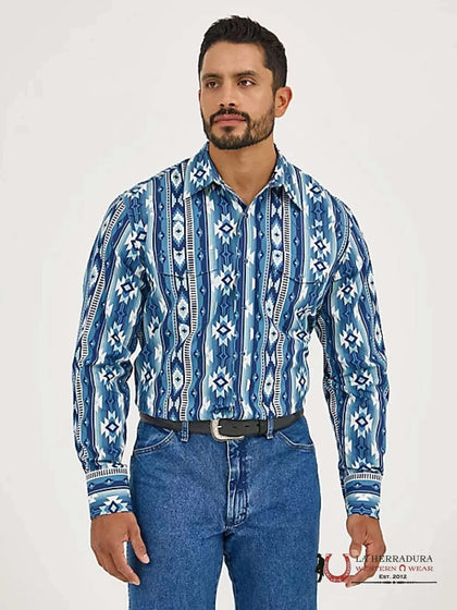 MEN'S CHECOTAH LONG SLEEVE WESTERN SNAP PRINTED SHIRT OCEAN - 112365889