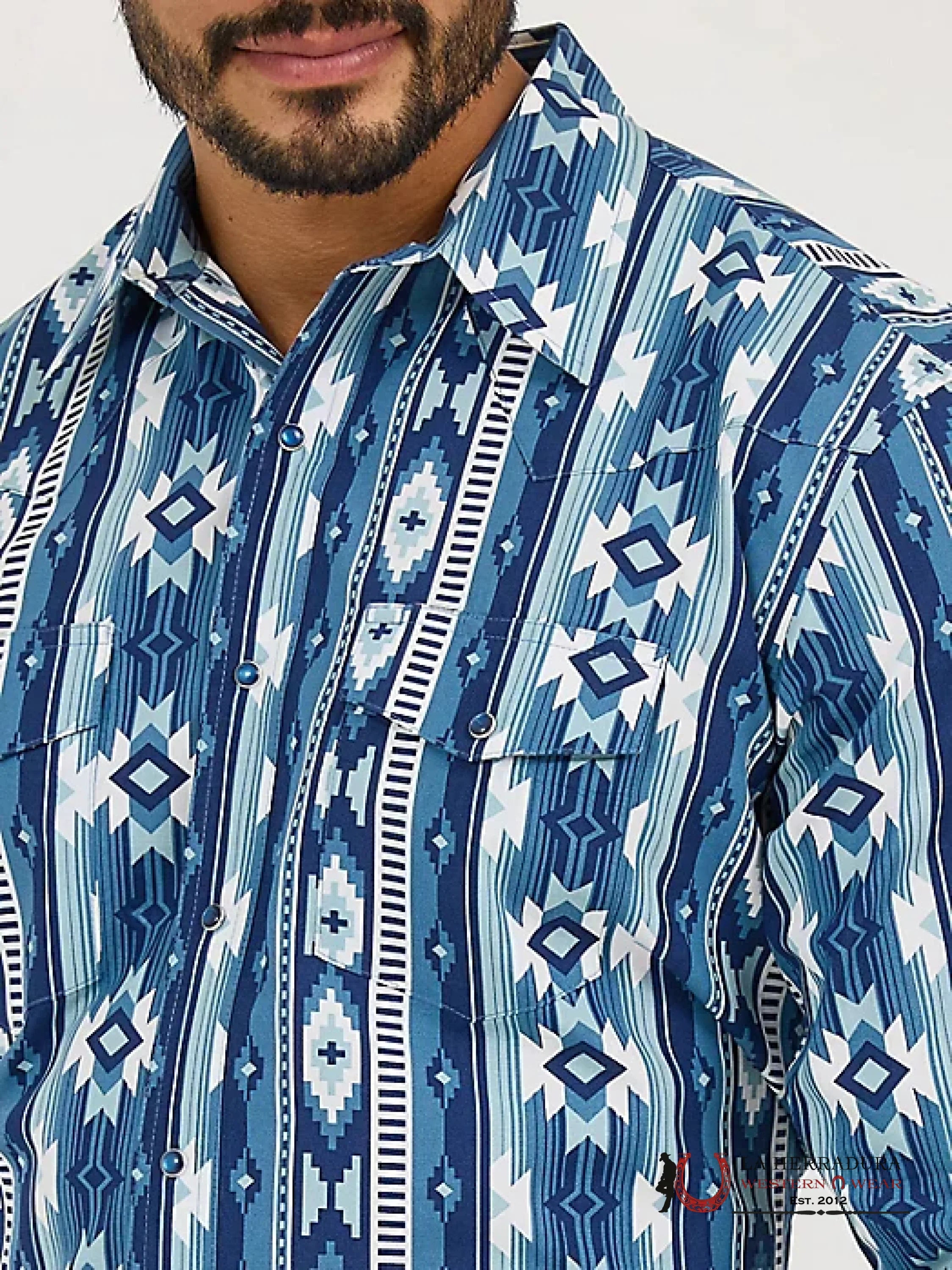 MEN’S CHECOTAH LONG SLEEVE WESTERN SNAP PRINTED SHIRT OCEAN - 5889 ROPA HOMBRES
