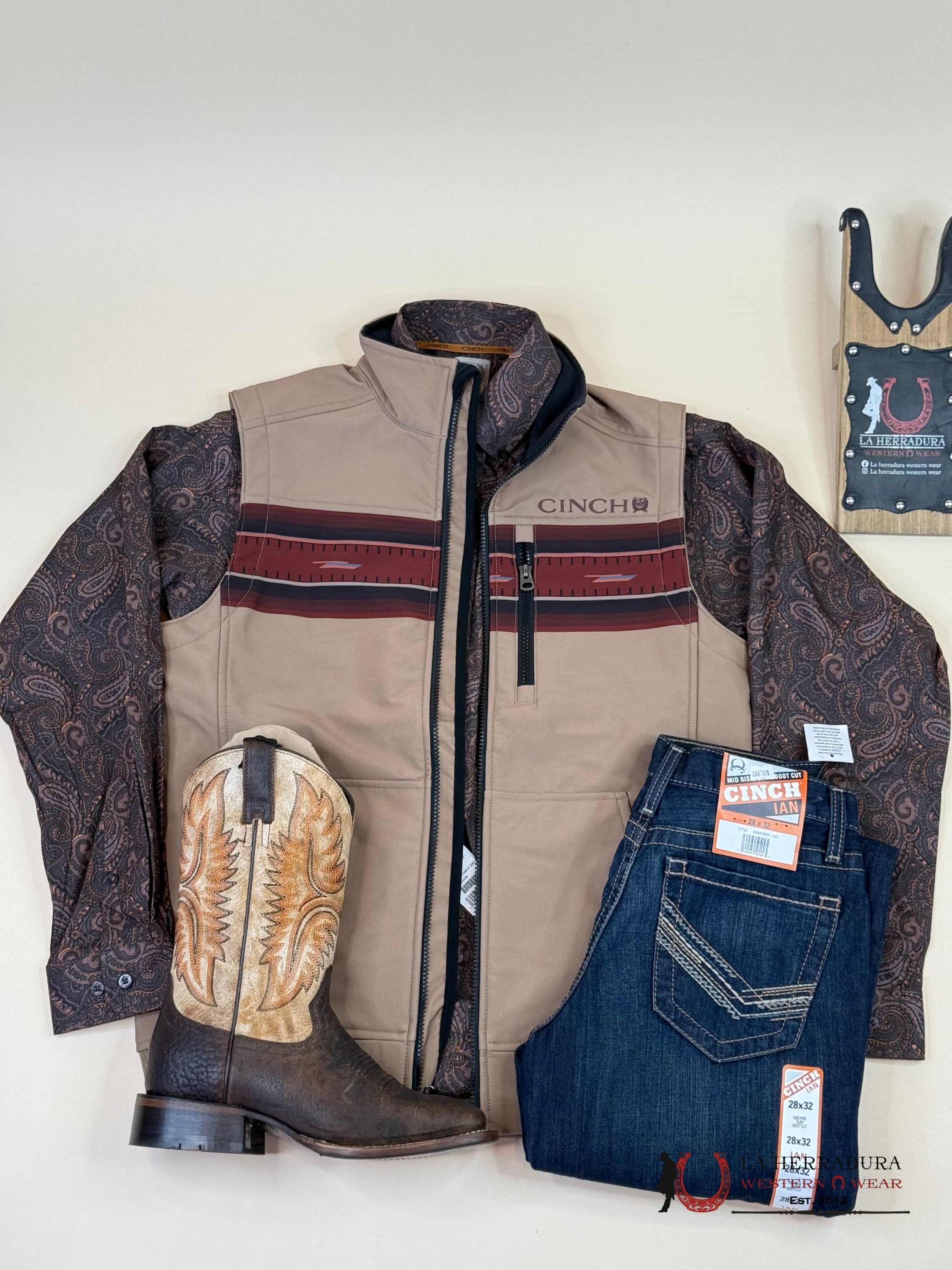 Mens Cinch Bonded Light Brown Aztec Vest Ropa Hombres