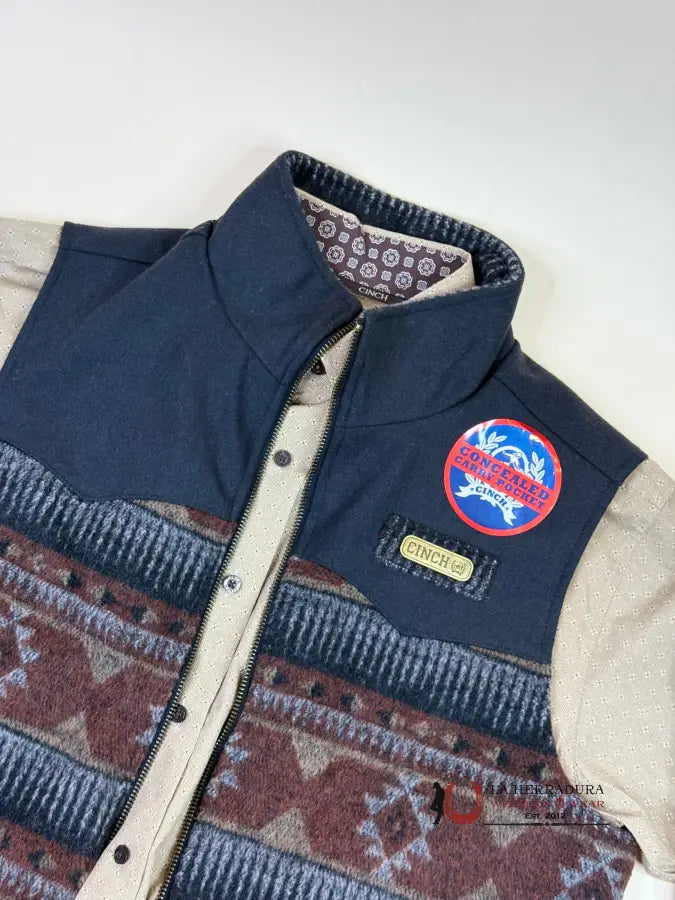 Mens Cinch Conceal Carry Vest- Navy/ Brown Aztec Ropa Hombres