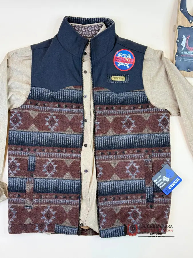 Mens Cinch Conceal Carry Vest- Navy/ Brown Aztec Ropa Hombres