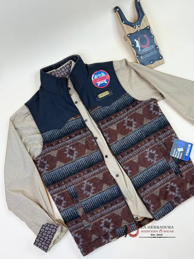 Mens Cinch Conceal Carry Vest- Navy/ Brown Aztec Ropa Hombres