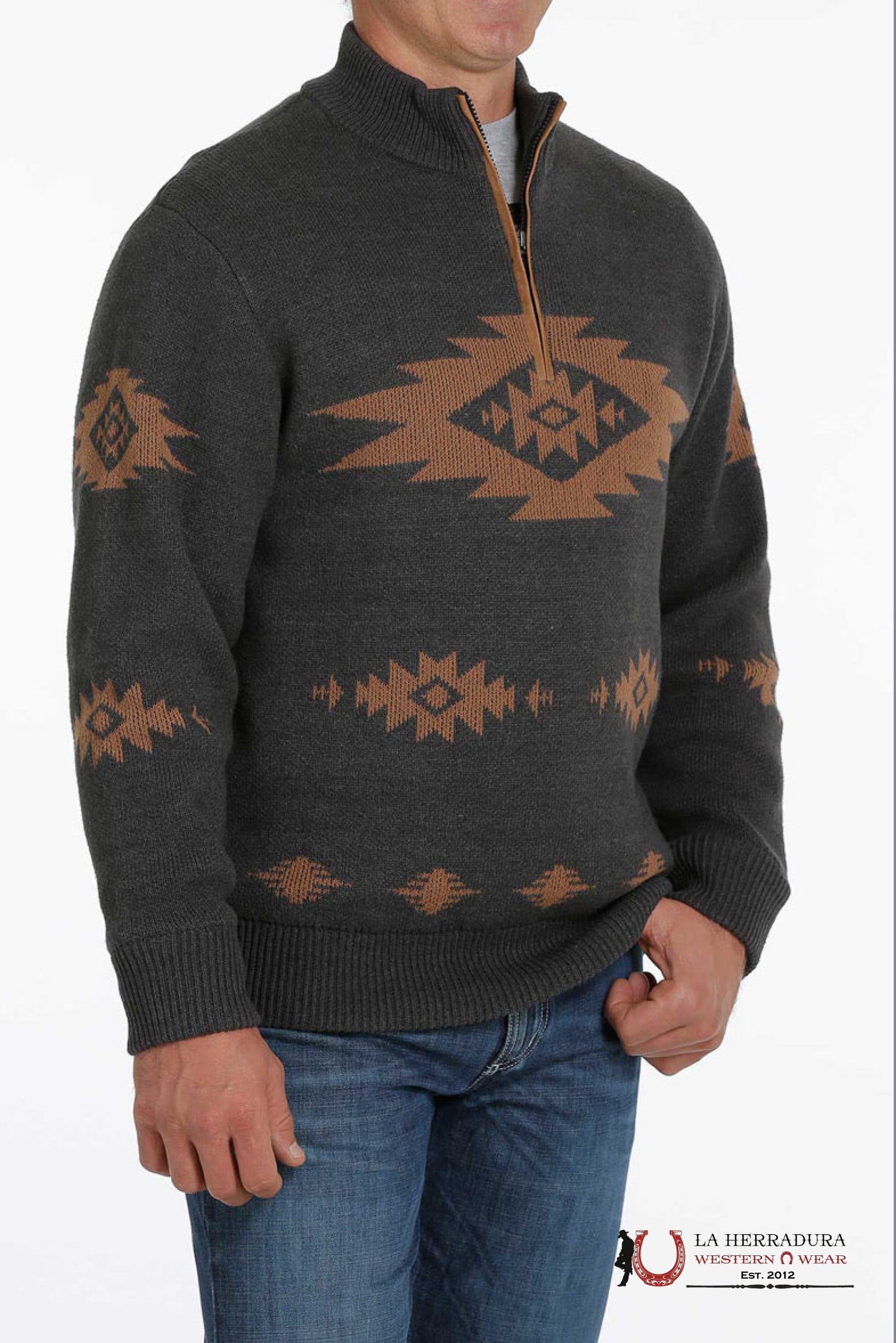 Men’s Cinch Pullover Grey/Tan Sweater MWK156001 ROPA HOMBRES