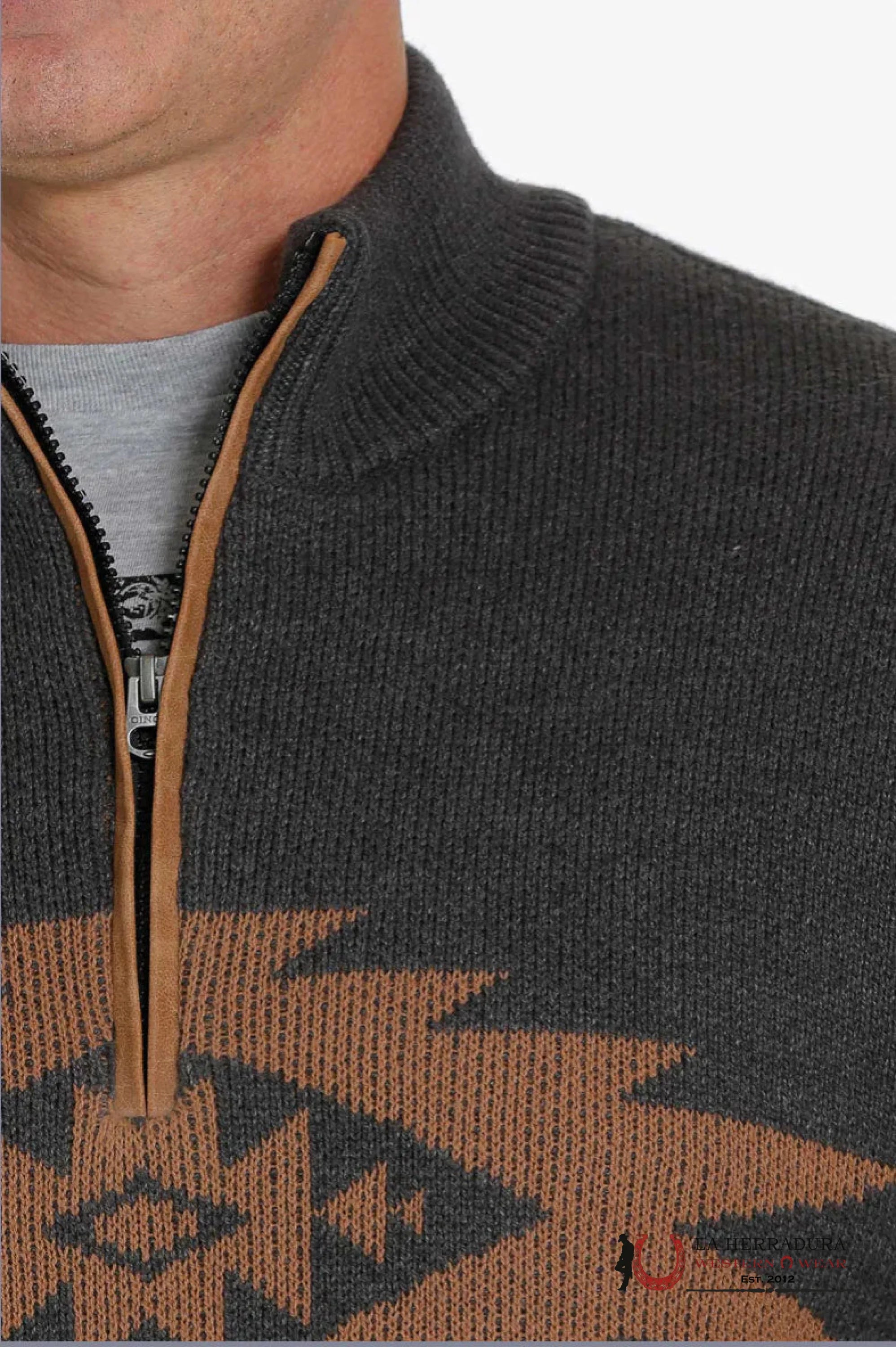 Men’s Cinch Pullover Grey/Tan Sweater MWK156001 ROPA HOMBRES