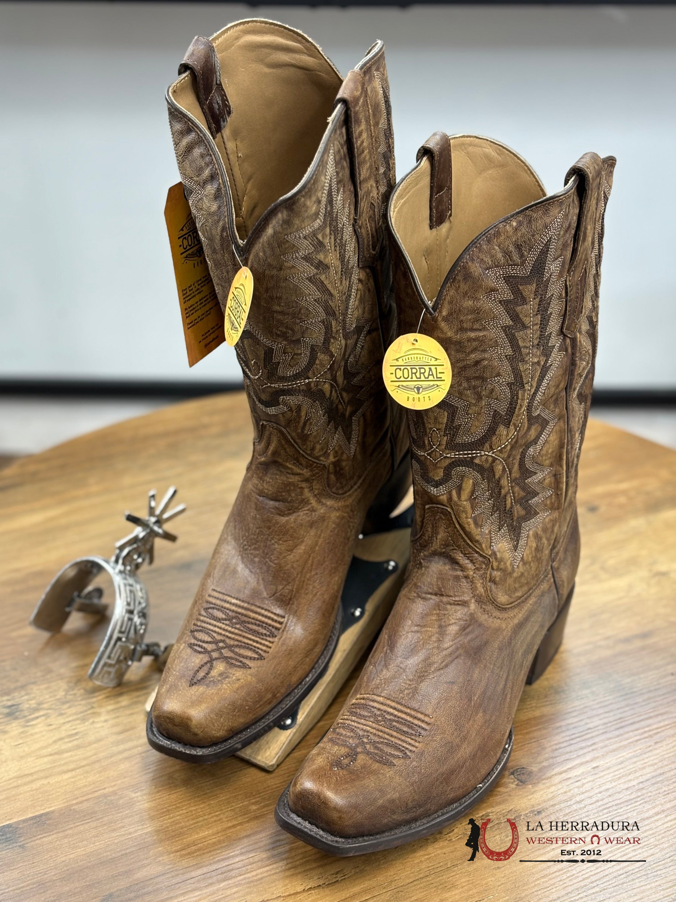 Corral Mens Brown Embroidery Narrow Sq Toe Botas Hombres