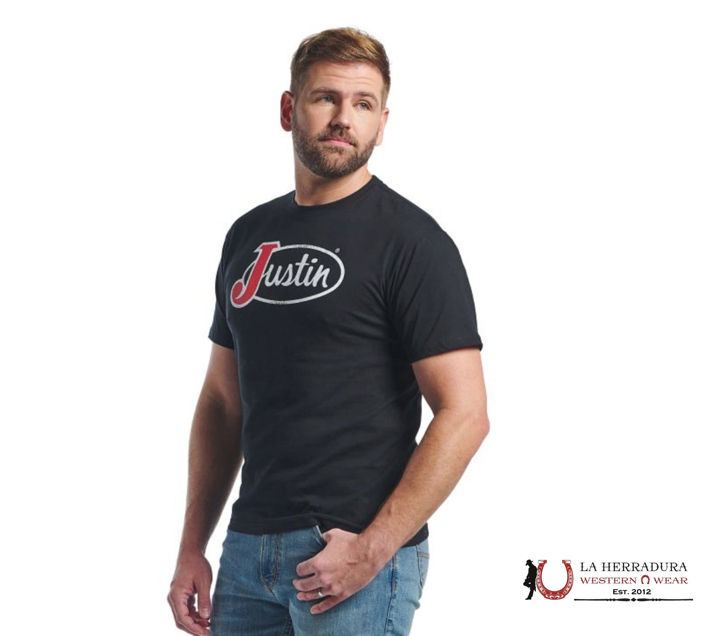 MENS JUSTIN TSHIRT - BLACK ORIGINAL LOGO ROPA HOMBRES