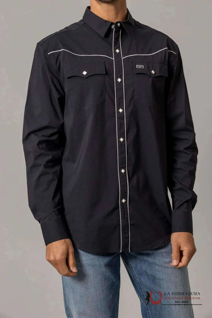 MENS KIM RANCH LONG SLEEVE BUTTON UP LANEBORO BLACK SHIRT