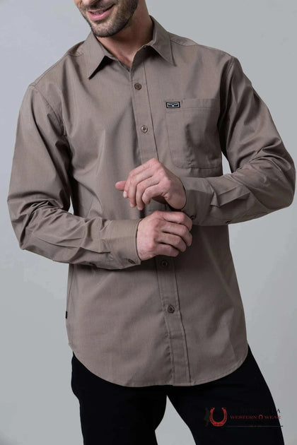 MENS KIMES RANCH LONG SLEEVE BUTTON UP BROWN SHIRT