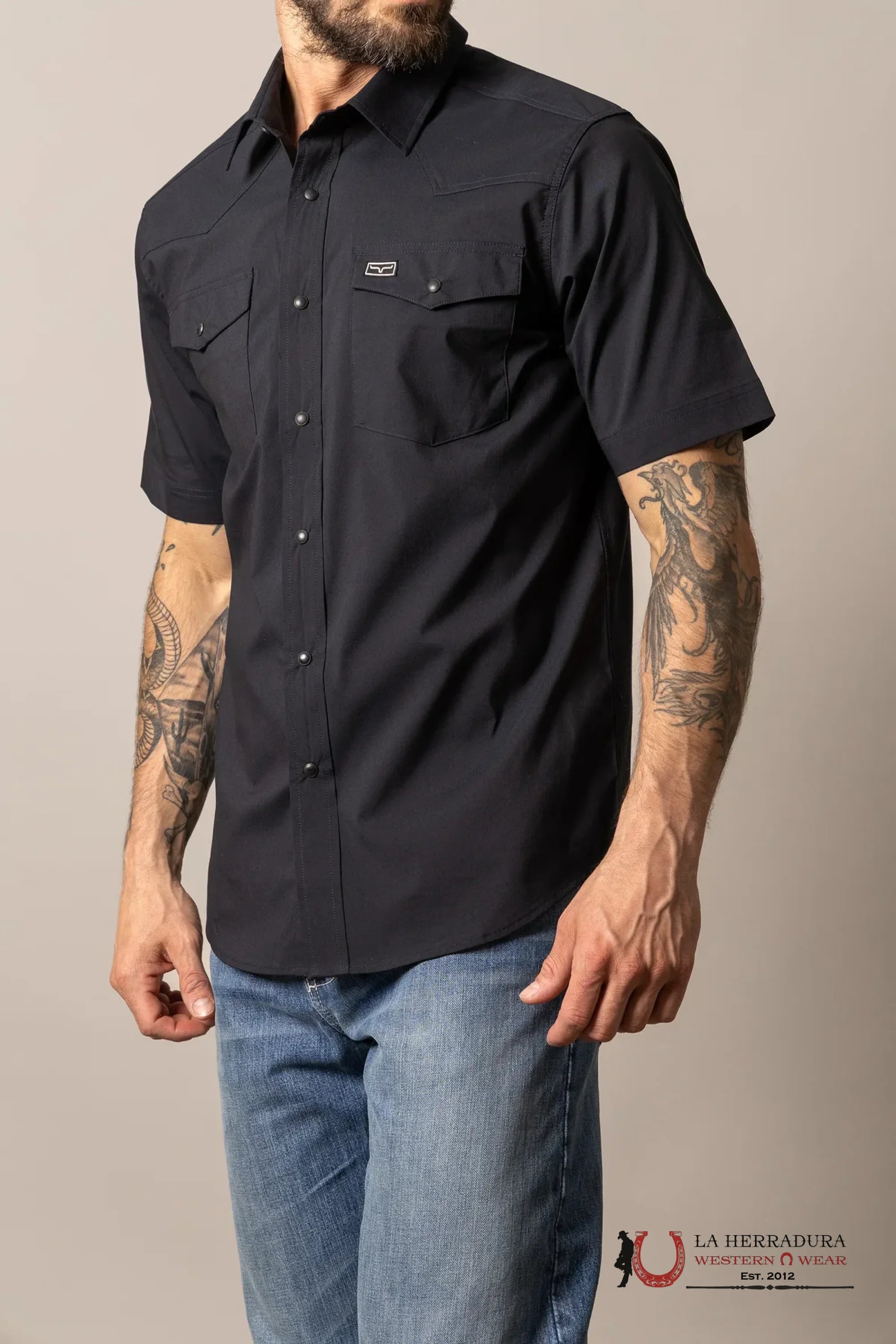 Men’s Kim Ranch Short Sleeve Button Up Black Shirt ROPA HOMBRES