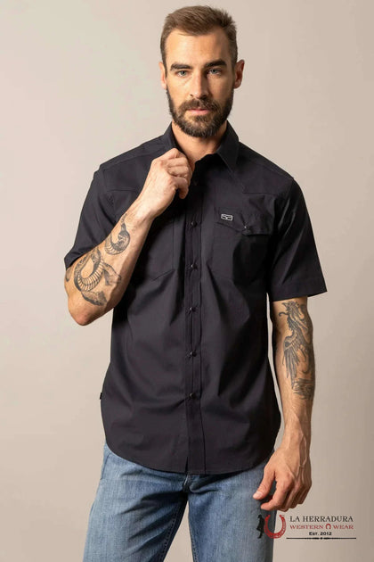 CAMISA DE BOTONES DE MANGA CORTA NEGRA KIMES RANCH PARA HOMBRE