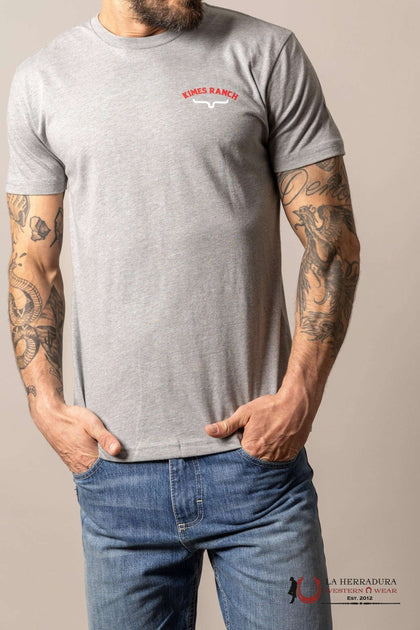 CAMISETA GRIS OSCURO JASPEADO BANDERA - KIMS RANCH PARA HOMBRE