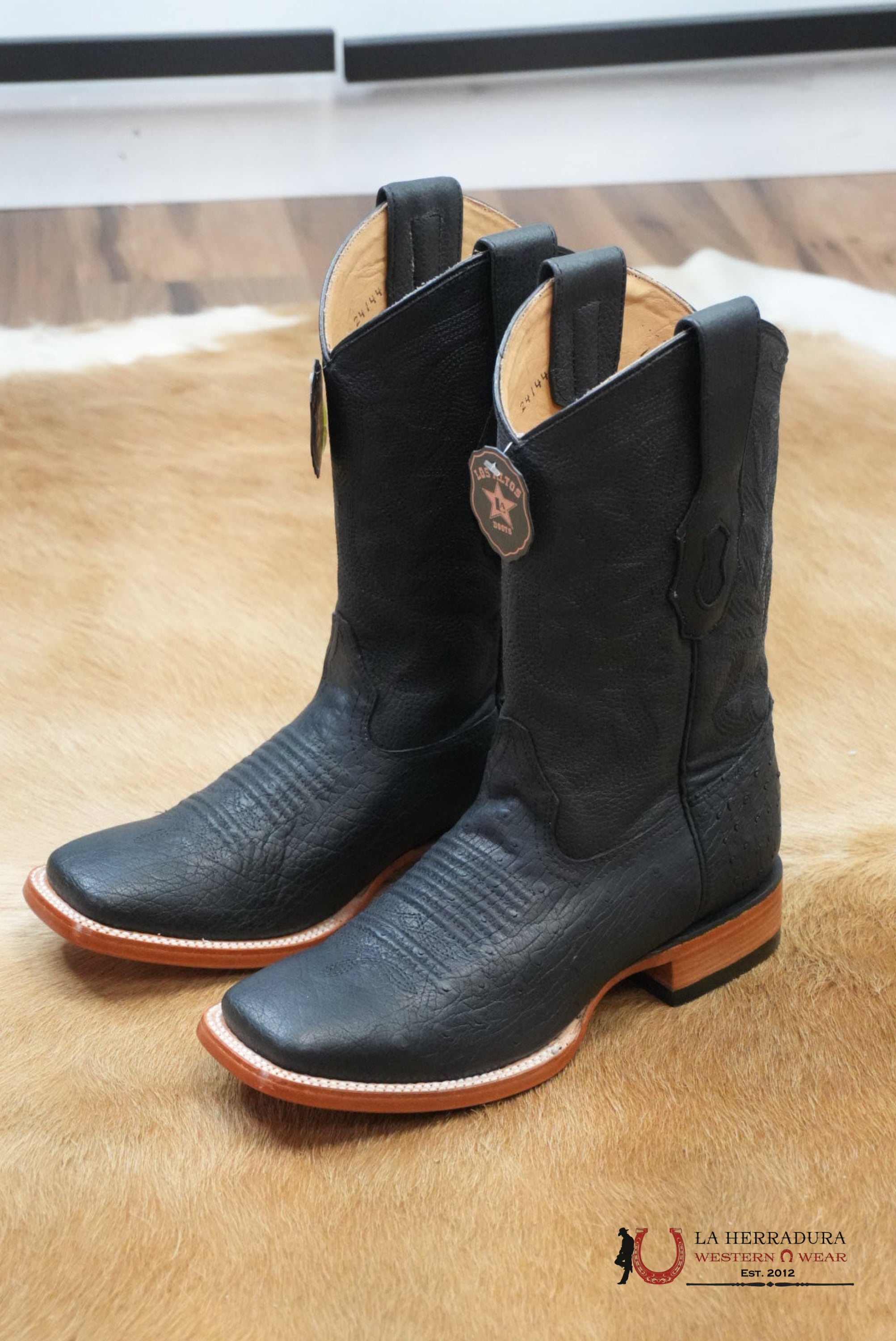Mens Los Altos Exotic Ostrich Belly Black Boots BOTAS HOMBRES