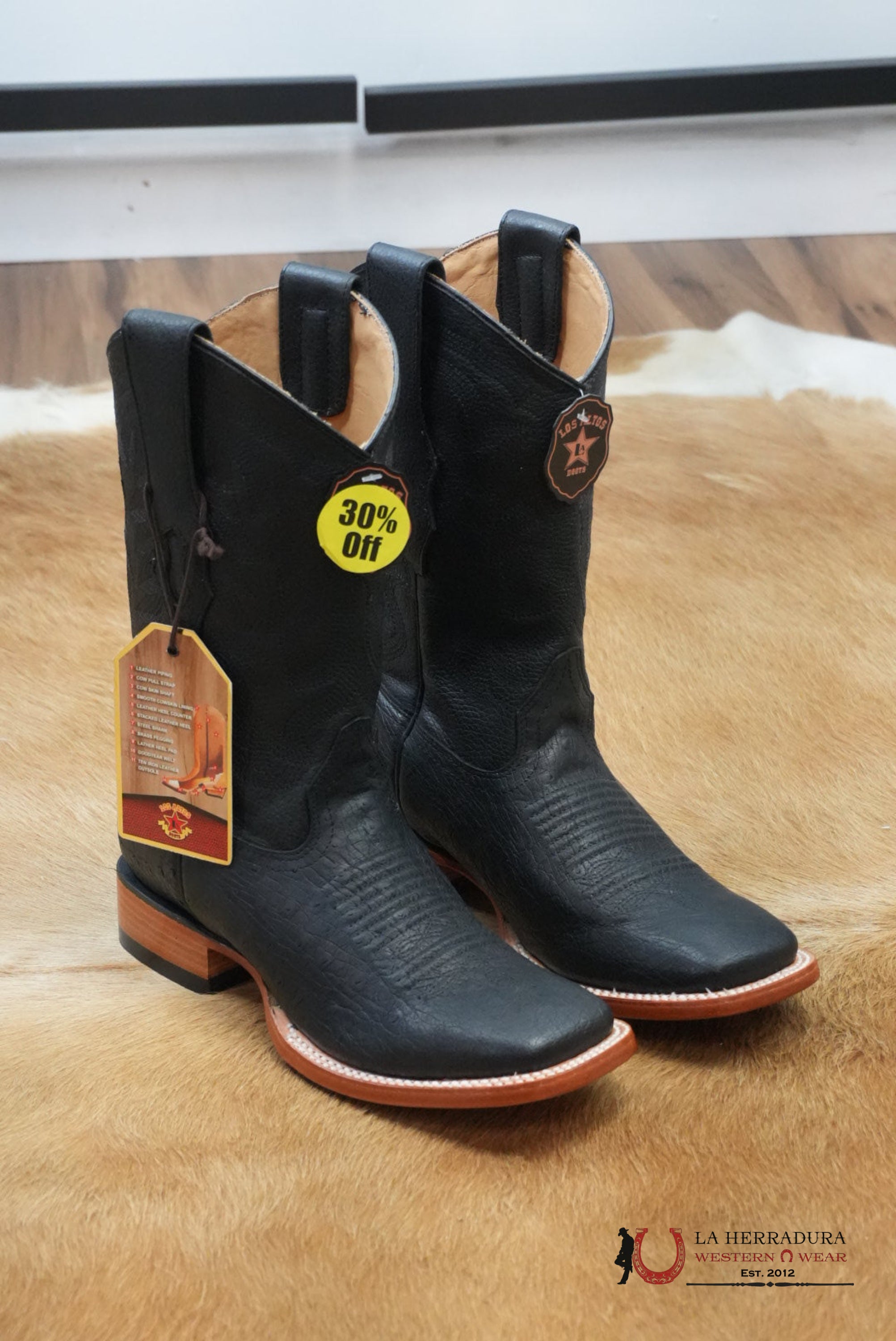 Mens Los Altos Exotic Ostrich Belly Black Boots BOTAS HOMBRES