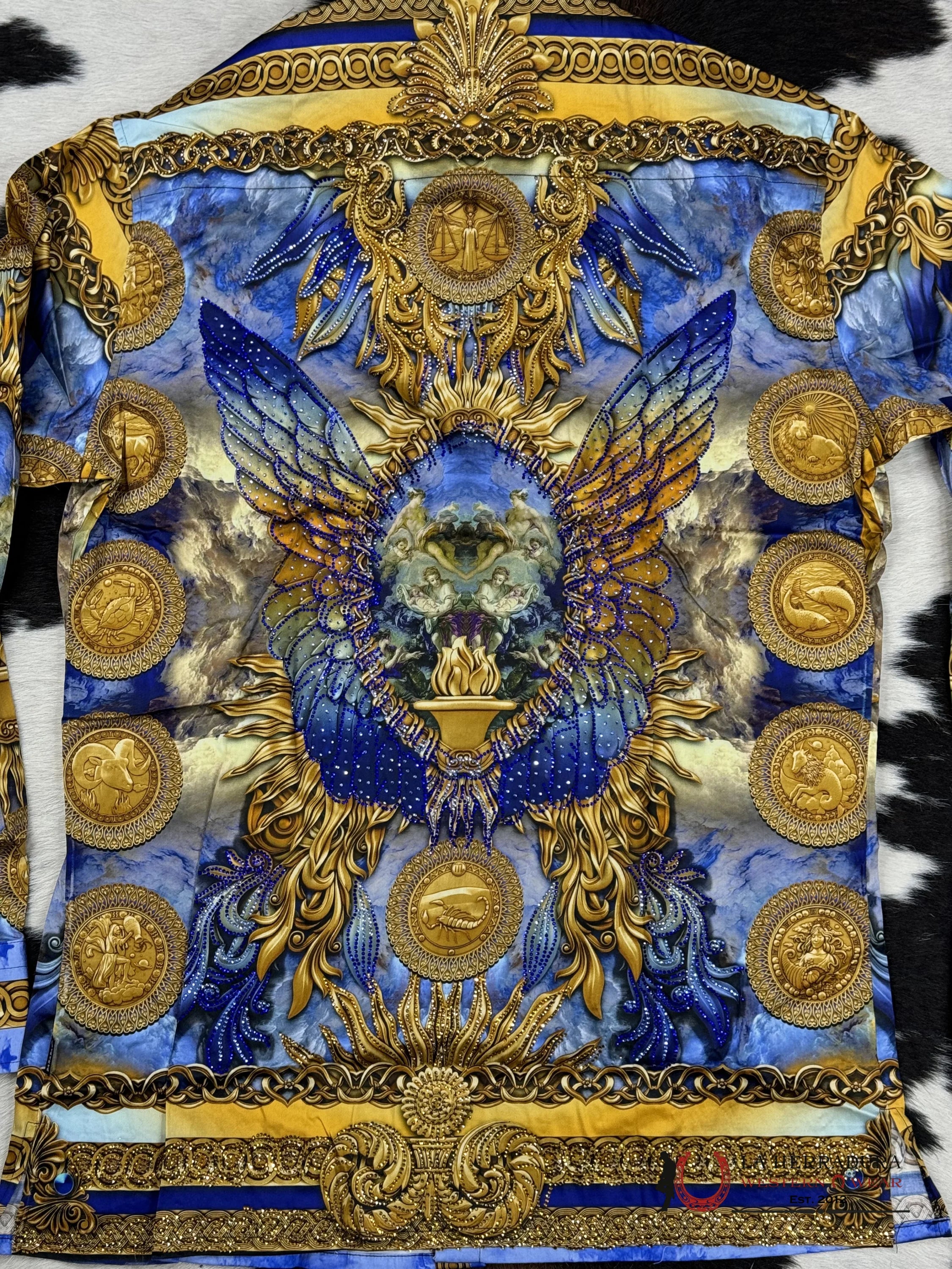 Barabas Pedrería Blu-Blue 411 Long Sleeve Shirt Ropa Hombres