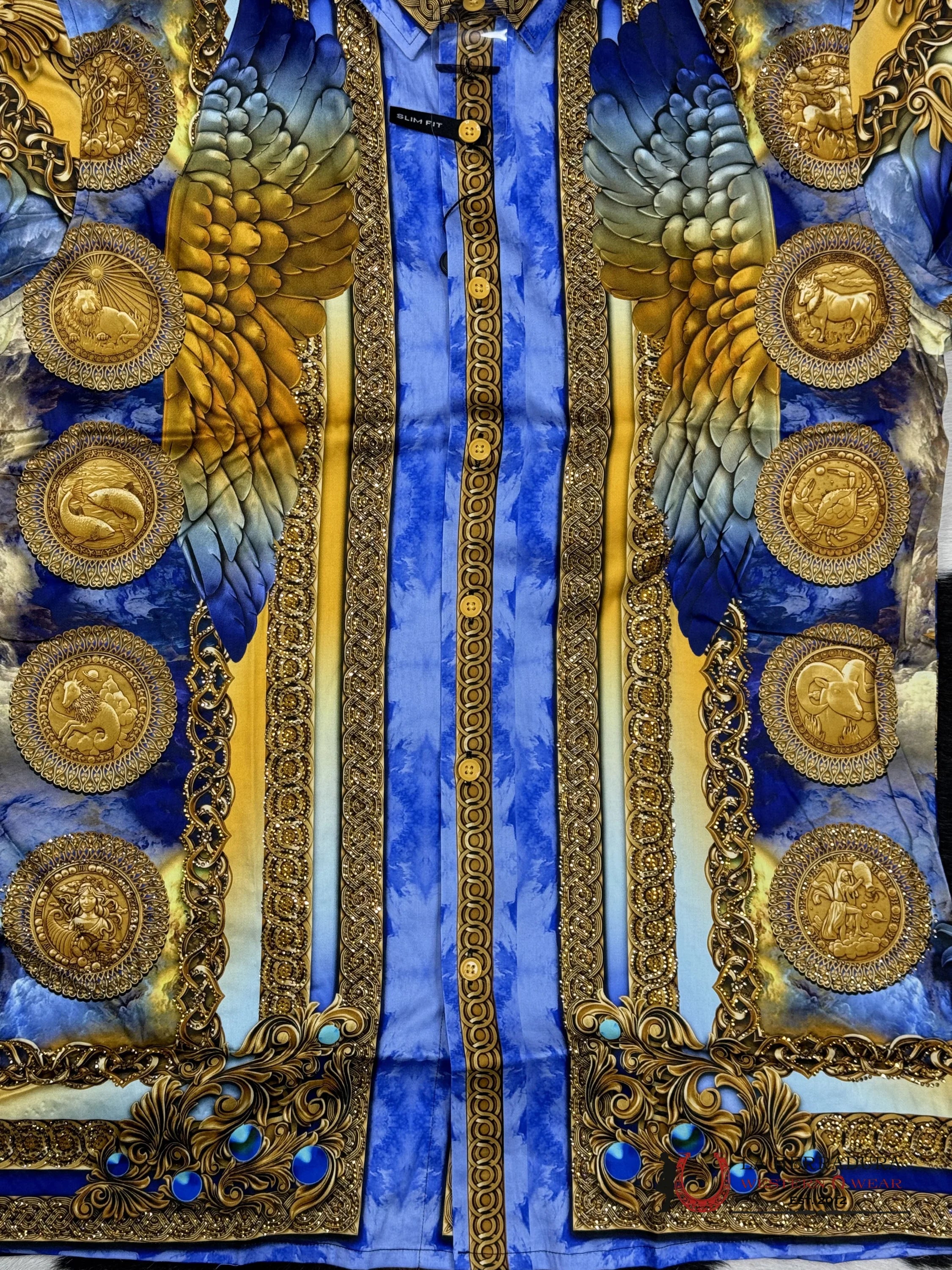 Barabas Pedrería Blu-Blue 411 Long Sleeve Shirt Ropa Hombres