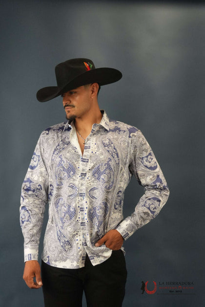 MENS PEDRERIA BLUE MARMOL LONG SLEEVE SHIRT SPR10