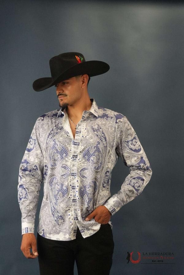 CAMISA AZUL MARMOL MANGA LARGA PEDRERÍA HOMBRE SPR10
