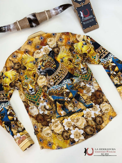 MENS PEDRERIA CREAM LEOPARDO LONG SLEEVE SHIRT 4SPR09