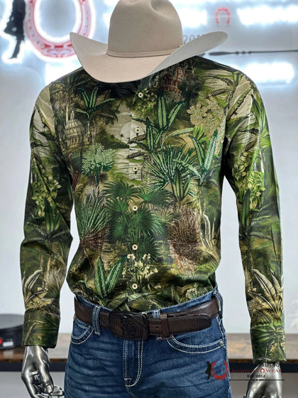 MENS PEDRERIA OLI-OLIVE LONG SLEEVE SHIRT- 3SPR425
