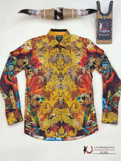 MENS PEDRERIA OWL RED PR06 GOLD RED BLUE LONG SLEEVE SHIRT 4SPR06