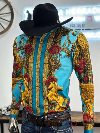 MENS PEDRERIA TUR-TURQUOISE LONG SLEEVE SHIRT 3SPR418