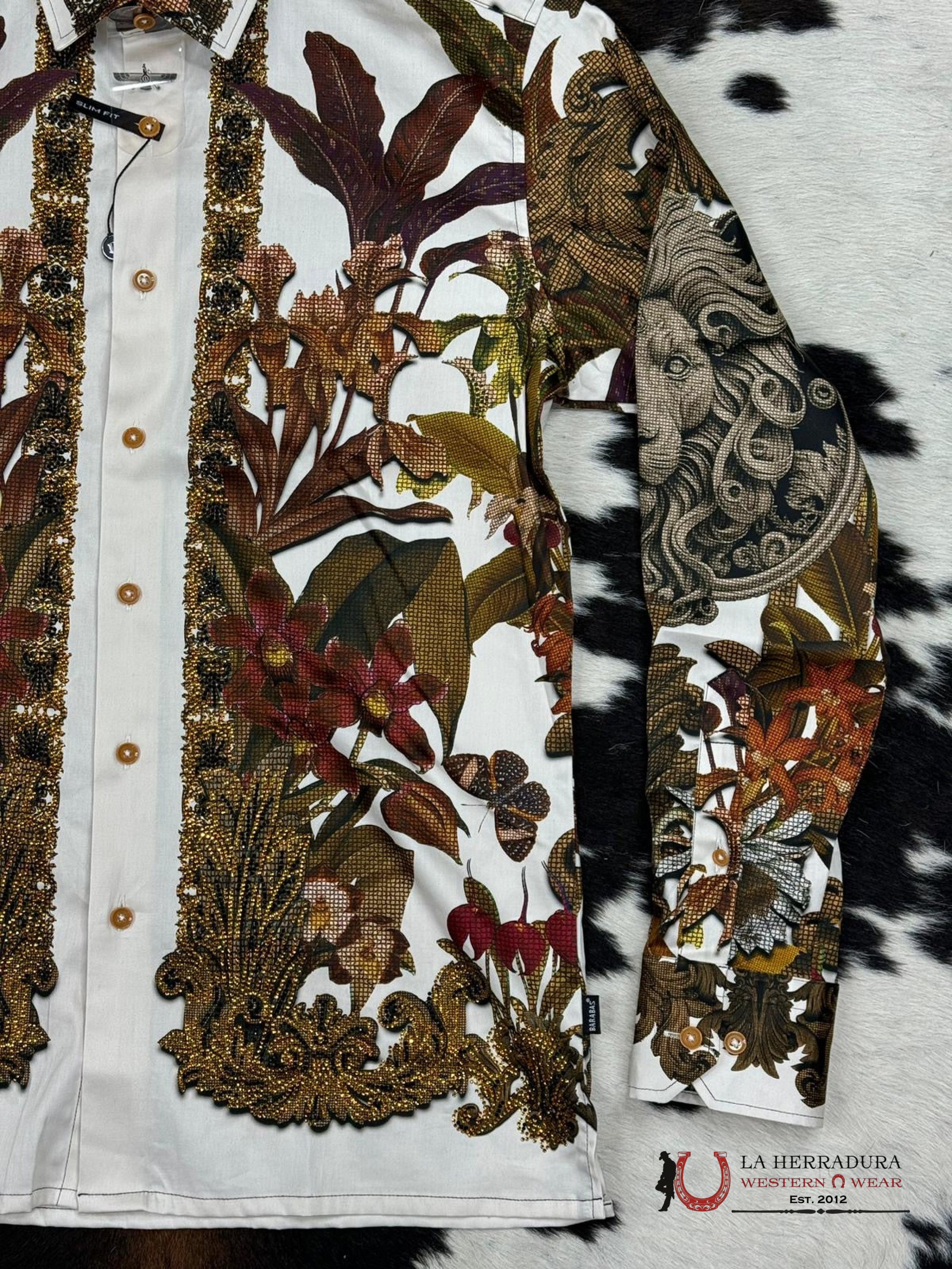 Barabas Pedrería White Floral Leon Long Sleeve Shirt Ropa Hombres