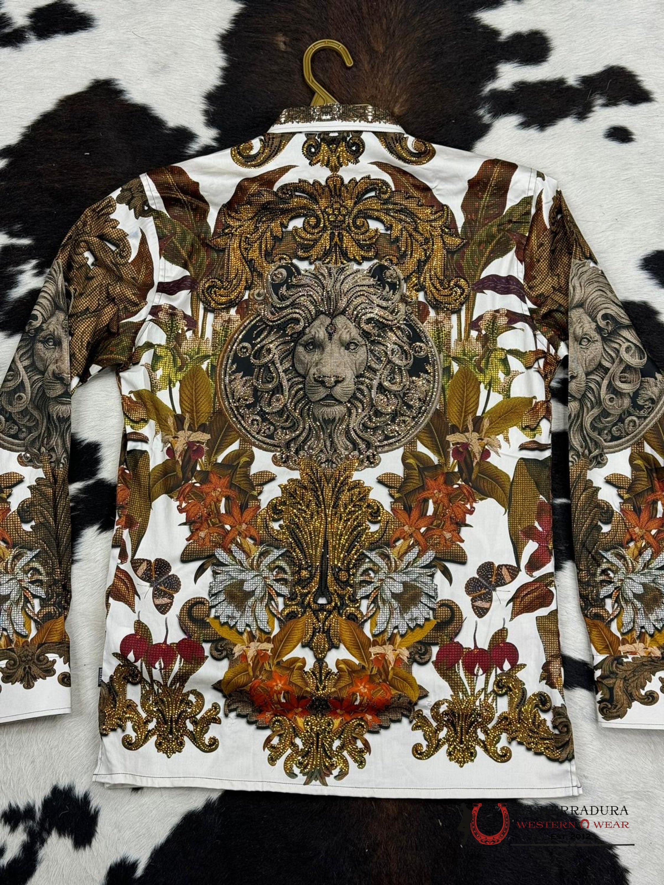 Barabas Pedrería White Floral Leon Long Sleeve Shirt Ropa Hombres