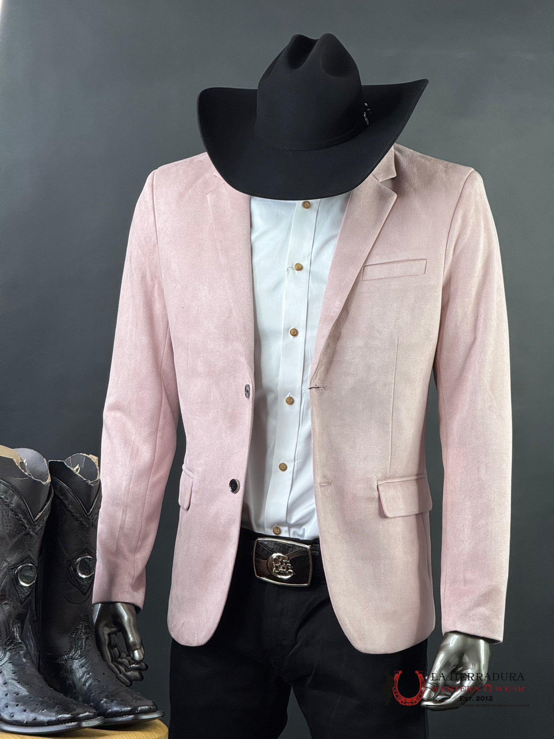 MENS FAUX SAUDE/GAMUZA BLAZER PINK - BLZ10681 ROPA HOMBRES