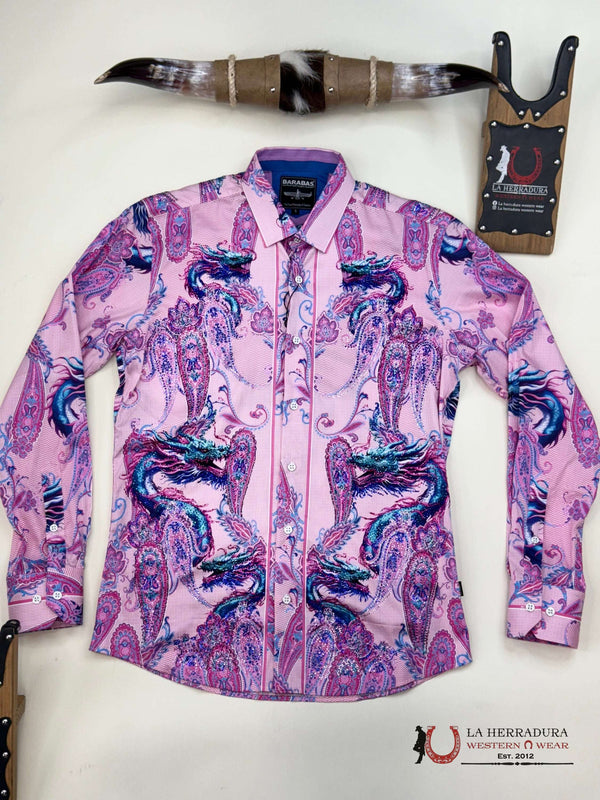 CAMISA DE HOMBRE MANGA LARGA PREDRERIA ROSA ÁCIDO DRAGÓN PR02- 4SPR02