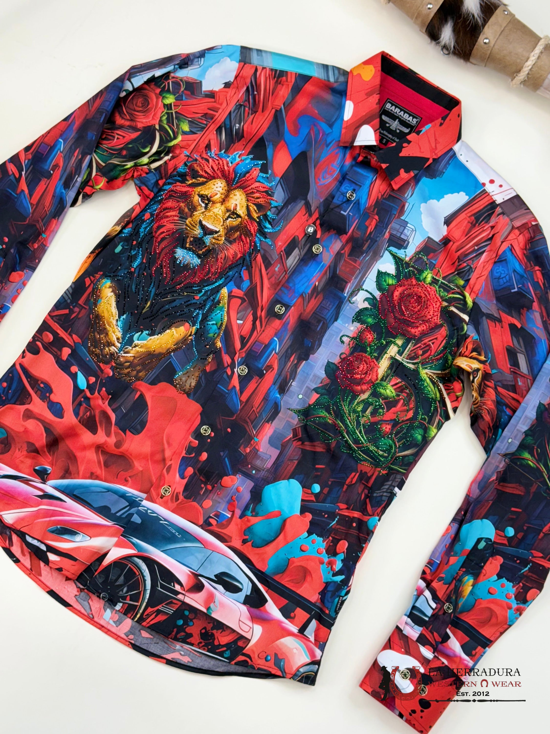 MENS PREDRERIA LION PR05 RED LONG SLEEVE SHIRT-4SPR05 ROPA HOMBRES