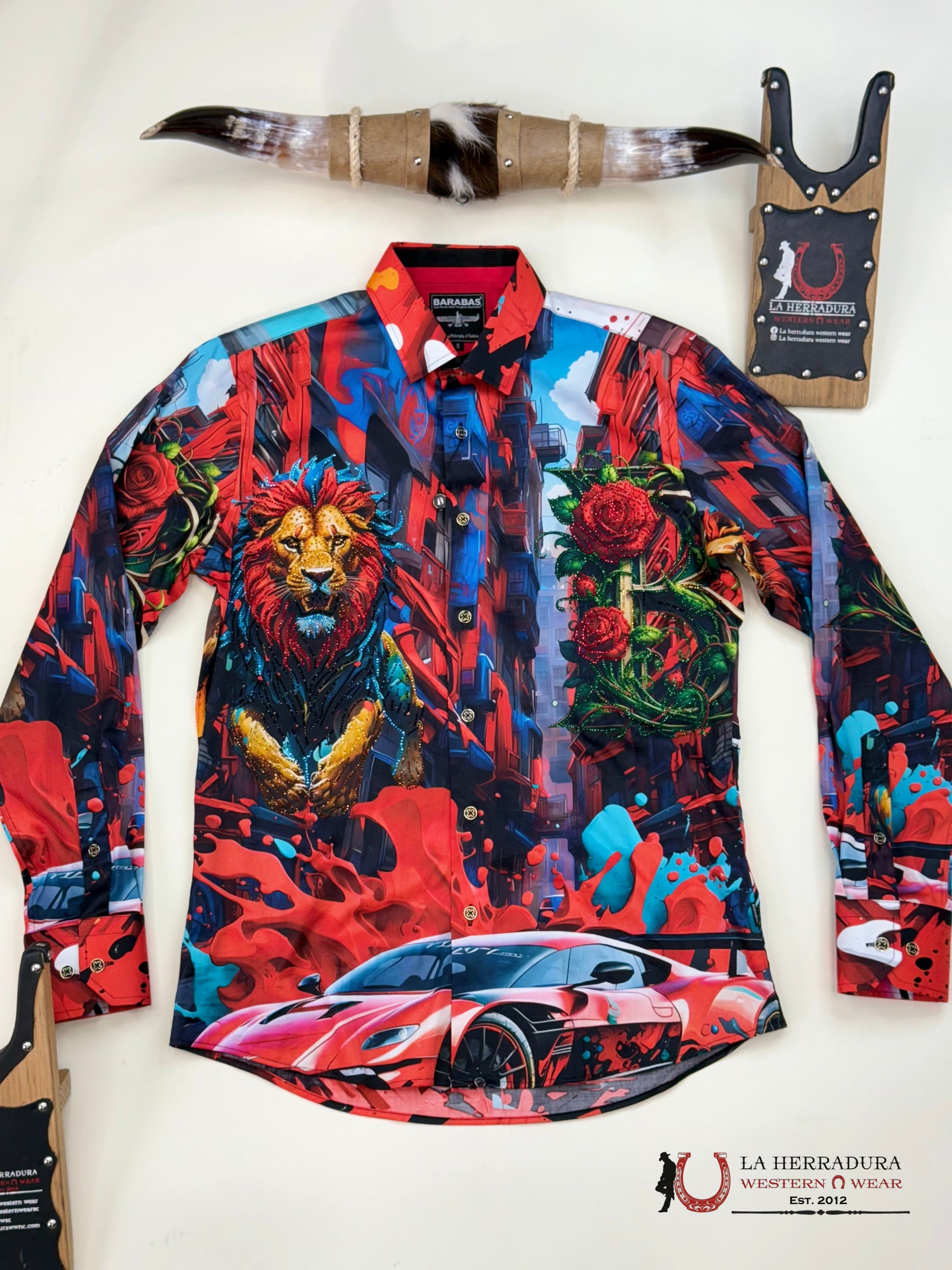 MENS PREDRERIA LION PR05 RED LONG SLEEVE SHIRT-4SPR05 ROPA HOMBRES