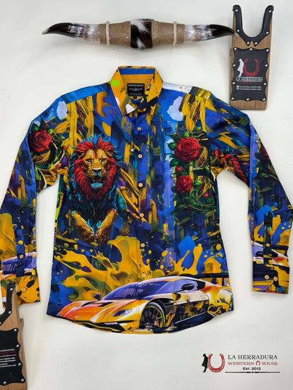 MENS PREDRERIA ROYAL LION PR05 BLUE LONG SLEEVE SHIRT- 4SPR05