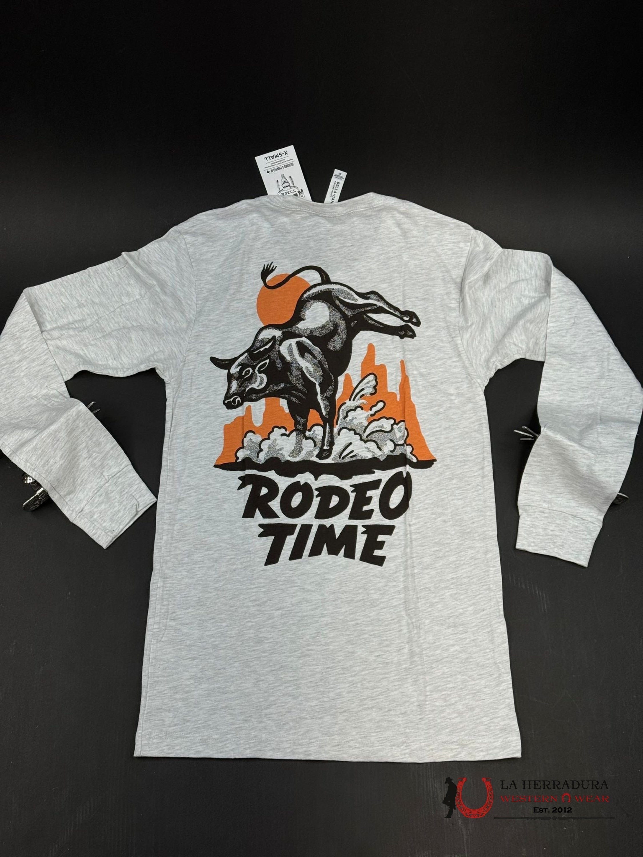 MENS RODEO TIME TSHIRT -BULL LOGO WHITE LONG SLEEVE ROPA HOMBRES