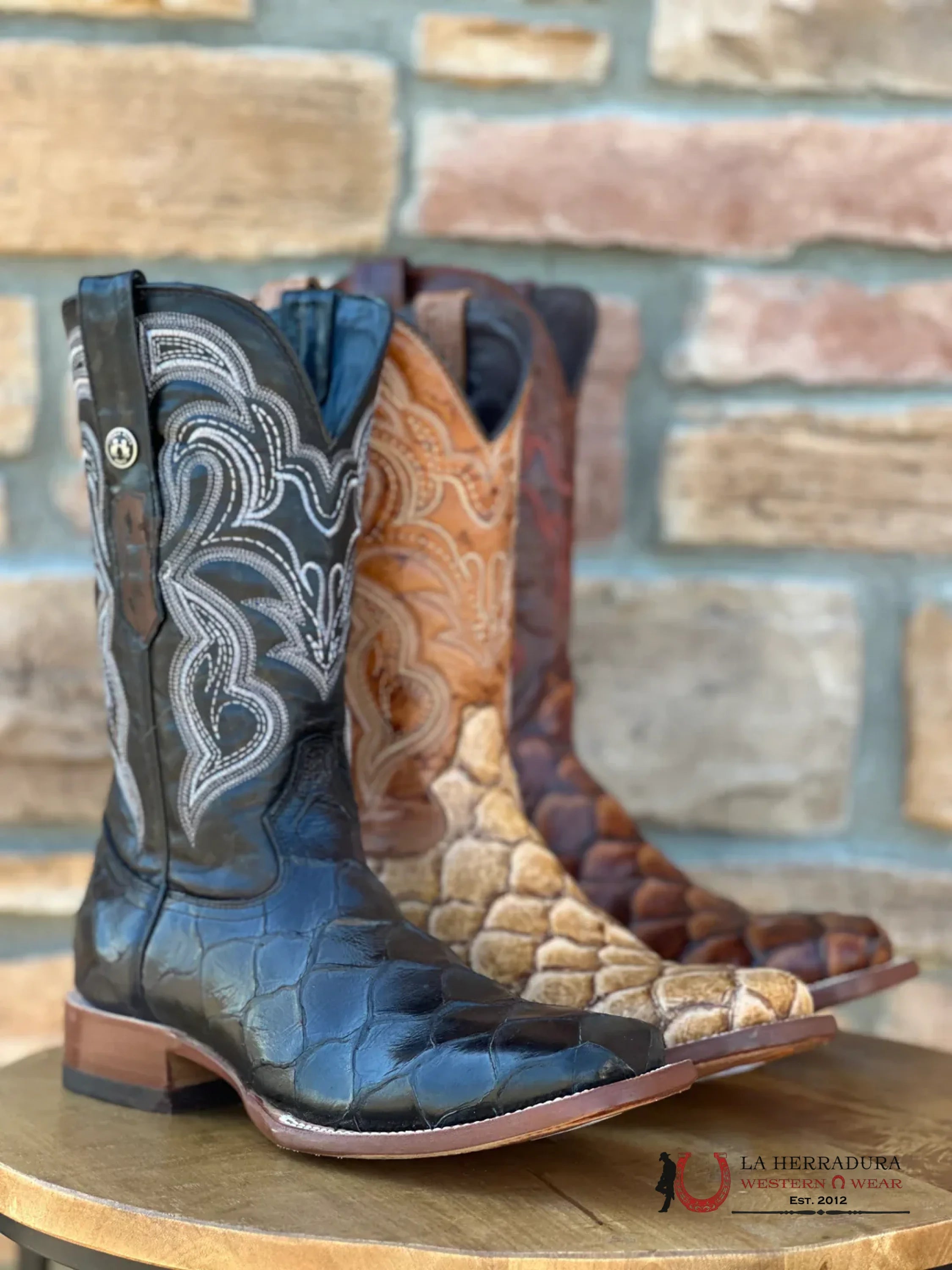 Men’s Tanner Mark Black Fish Print Boots- TM201717 BOTAS HOMBRES