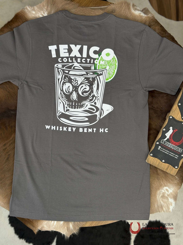 CAMISETA GRIS DE HOMBRE WHISKEY BENT - COLECCIÓN TEXICO