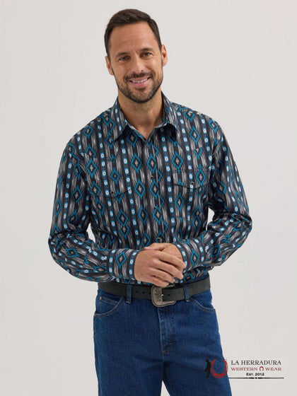 CAMISA DE MANGA LARGA CON ESTAMPADO AZTECA WRANGLER PARA HOMBRE NEGRO/AZUL - 112356535