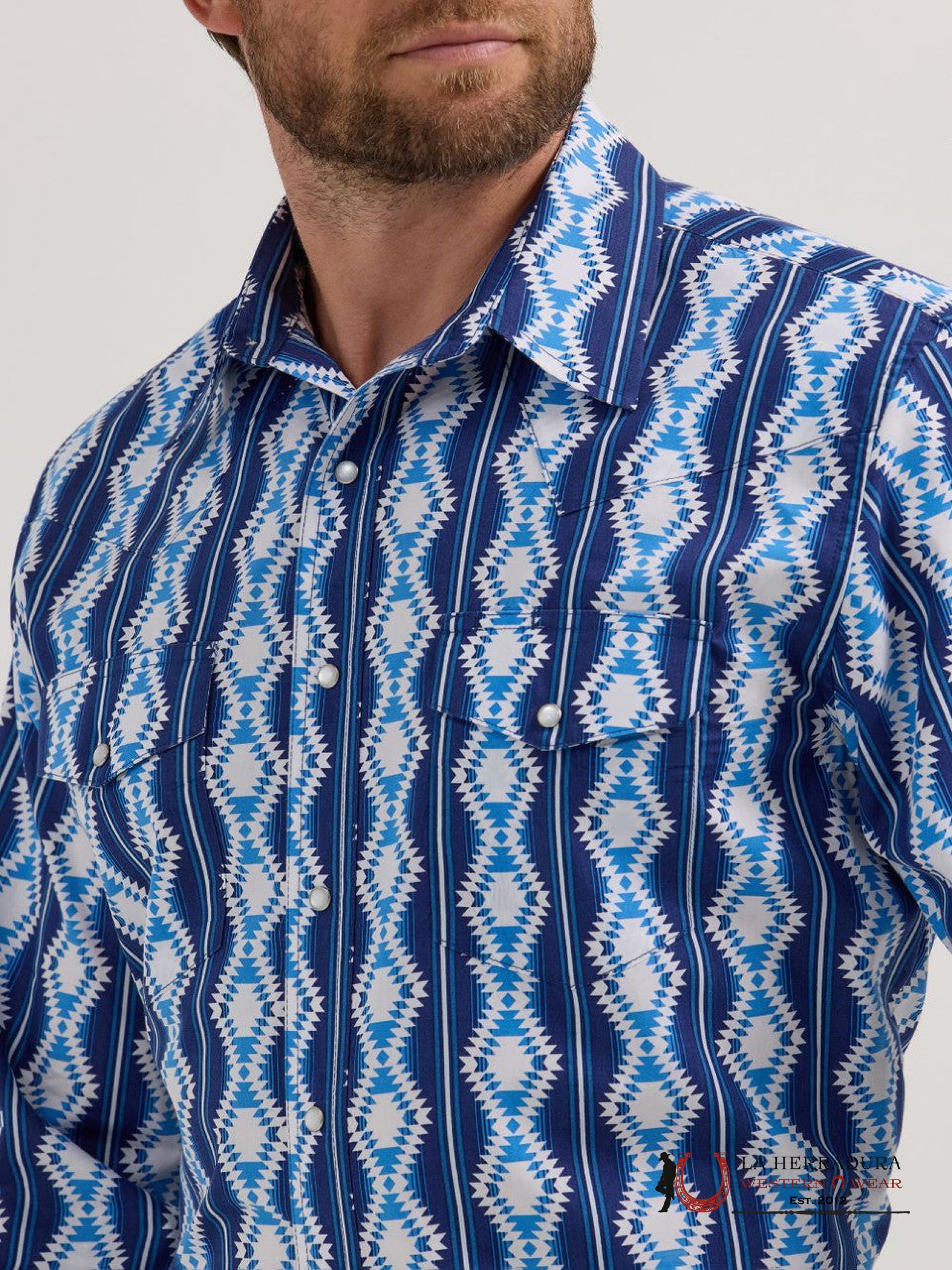 MENS WRANGLER AZTEC PRINT LONG SLEEVE SHIRT BLUE 5375 ROPA HOMBRES