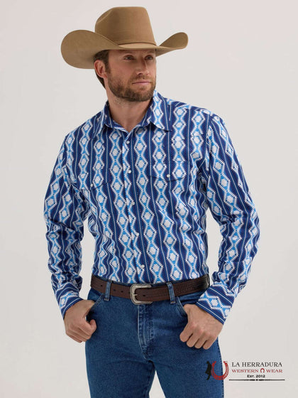 MENS WRANGLER  AZTEC PRINT LONG SLEEVE SHIRT BLUE - 112355375