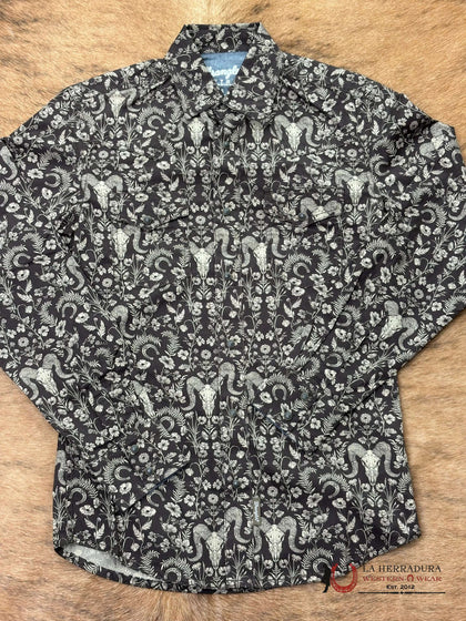 MEN'S WRANGLER BROWN LONG HORN LONG SLEEVE SHIRT - 112368220