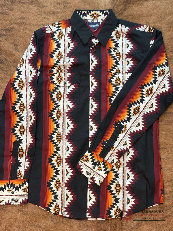CAMISA WRANGLER DE MANGA LARGA CON ESTAMPADO AZTECA EN NEGRO/NARANJA CHECOTAH PARA HOMBRE - 112367723